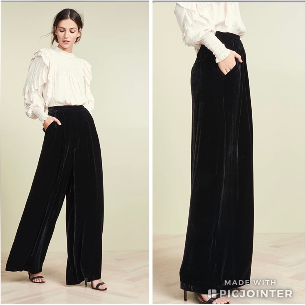 Ulla Johnson Rhett Wide Leg‎ Velvet Trouser Noir Black Size 4 Pleated Pants Work - Picture 2 of 11